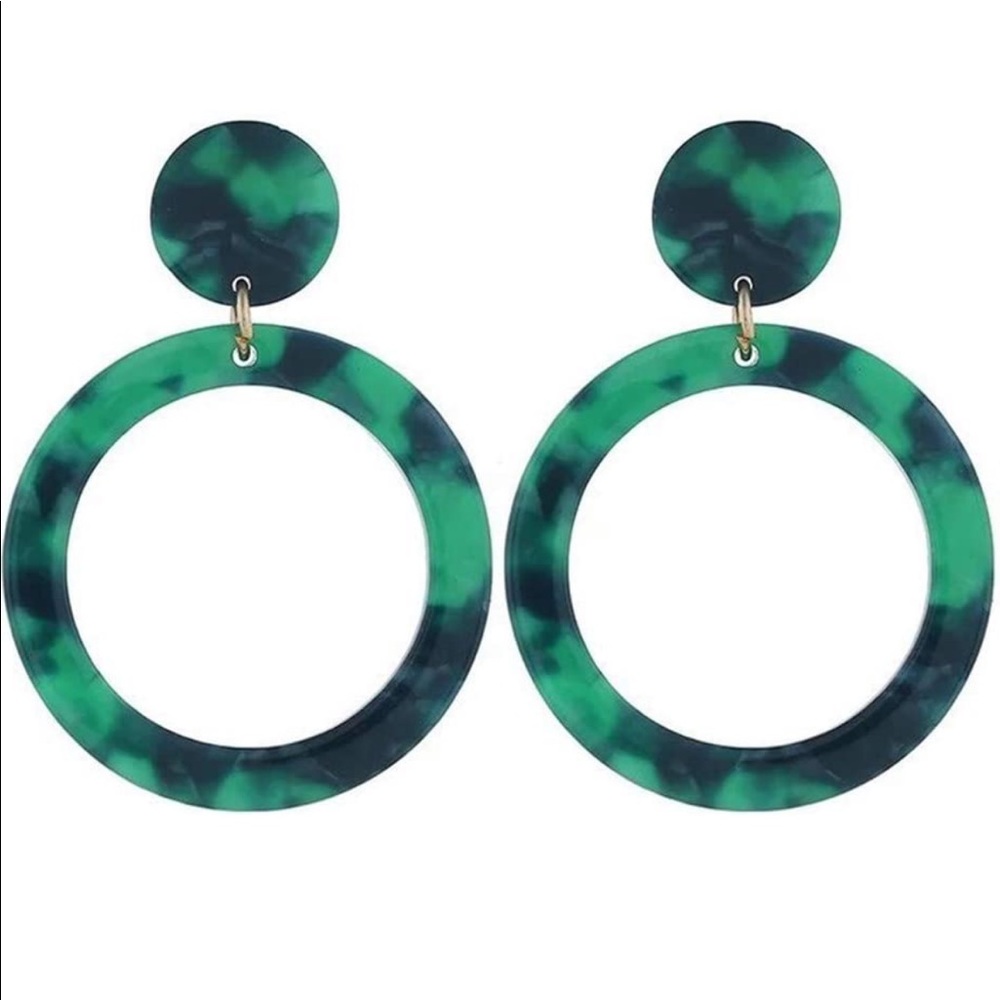 Women’s Leopard Tortoise Shell Resin Acrylic Double Round Hoop Dangle Earrings